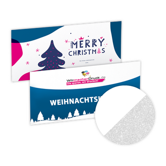Weihnachtskarte DIN lang quer 4-seiter 4/4 farbig mit beidseitig partieller Glitzer-Lackierung