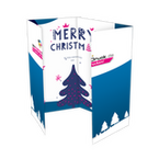 Weihnachtskarte, gefalzt auf Quadrat 12,0 cm x 12,0 cm, vertikaler 3-bruch Fensterfalz, 8-seitig