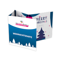 Weihnachtskarte, gefalzt auf Quadrat 12,0 cm x 12,0 cm, vertikaler Doppelparallelfalz, 8-seitig