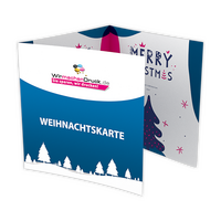 Weihnachtskarte, gefalzt auf Quadrat 12,0 cm x 12,0 cm, vertikaler Wickelfalz, 6-seitig
