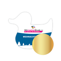 weihnachtskarten-stanzform-ente-mit-heissfolienpraegung-gold