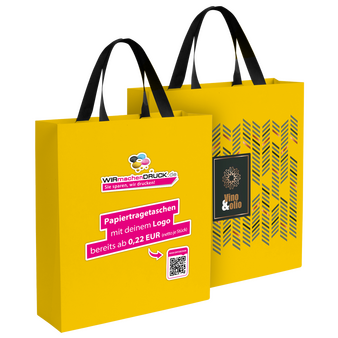 WmD-Imprint-Logo, einseitig farbig bedruckte Papiertragetasche in M mit Schleifenband, 34 x 39 x 11 cm, 4/0-farbig