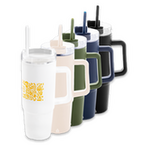 XL-Thermobecher mit Trinkdeckel und Trinkhalm bedruckt