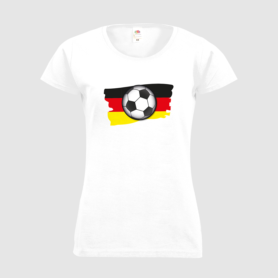 Weißes Basic-Damen-T-Shirt von Fruit of the Loom mit Fußball-Standardmotiv