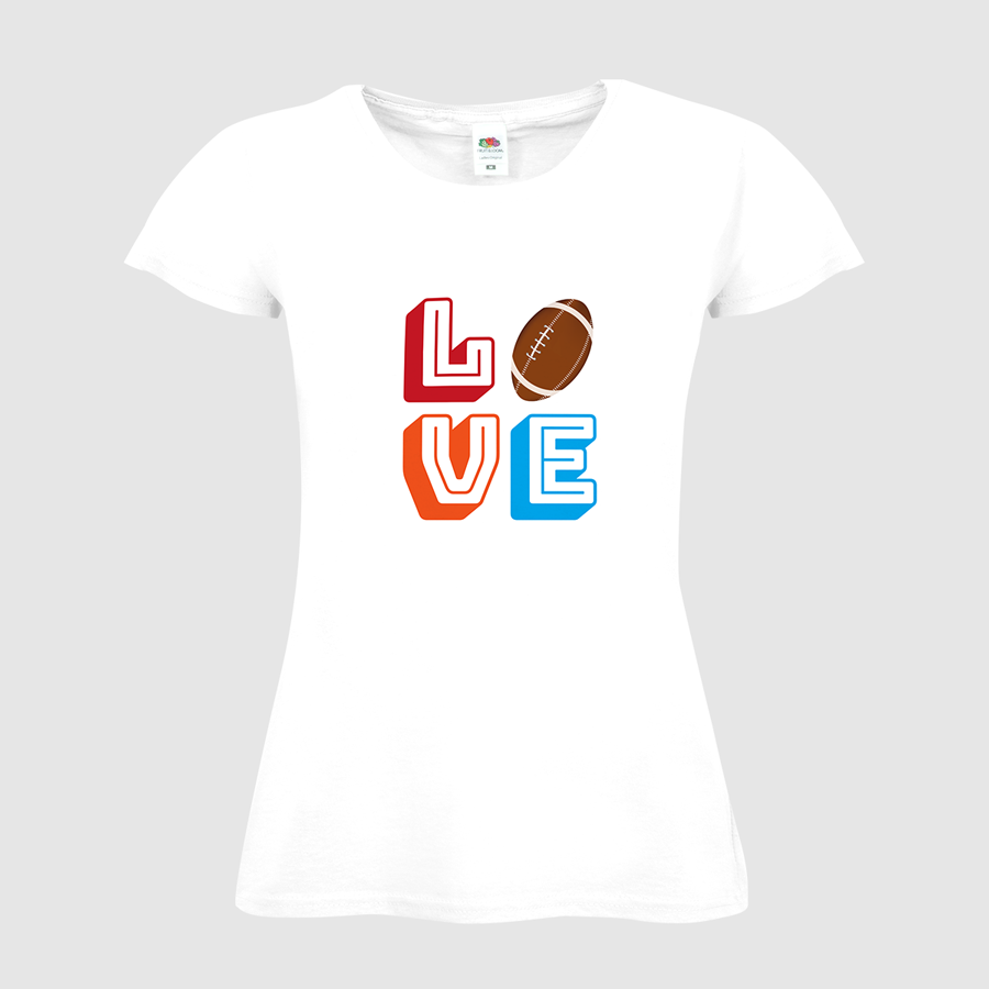 Weißes Budget-T-Shirt von Fruit of the Loom für Damen, mit American-Football-Motiv