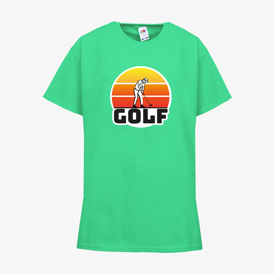 Grünes Basic-Kinder-T-Shirt von Fruit of the Loom, mit Golf-Standardmotiv