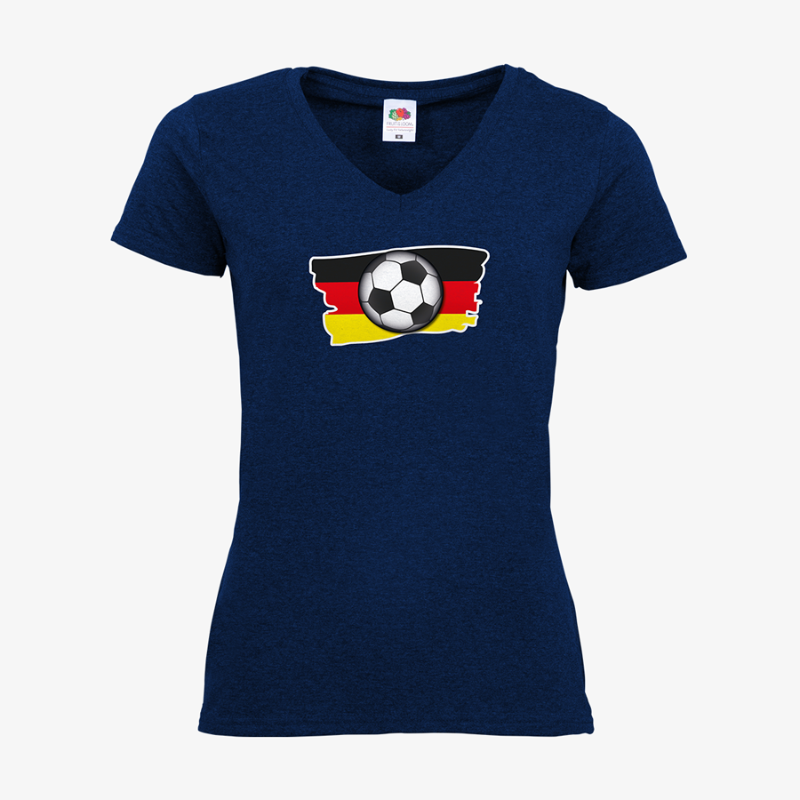 Damen-T-Shirt von Fruit of the Loom mit Fußball-Standardmotiv & V-Ausschnitt