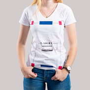T-Shirt Damen Siebdruck Basic weiß V-Kragen
