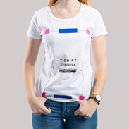 T-Shirt Damen Siebdruck Budget weiß Vorderseite bedruckt salopp