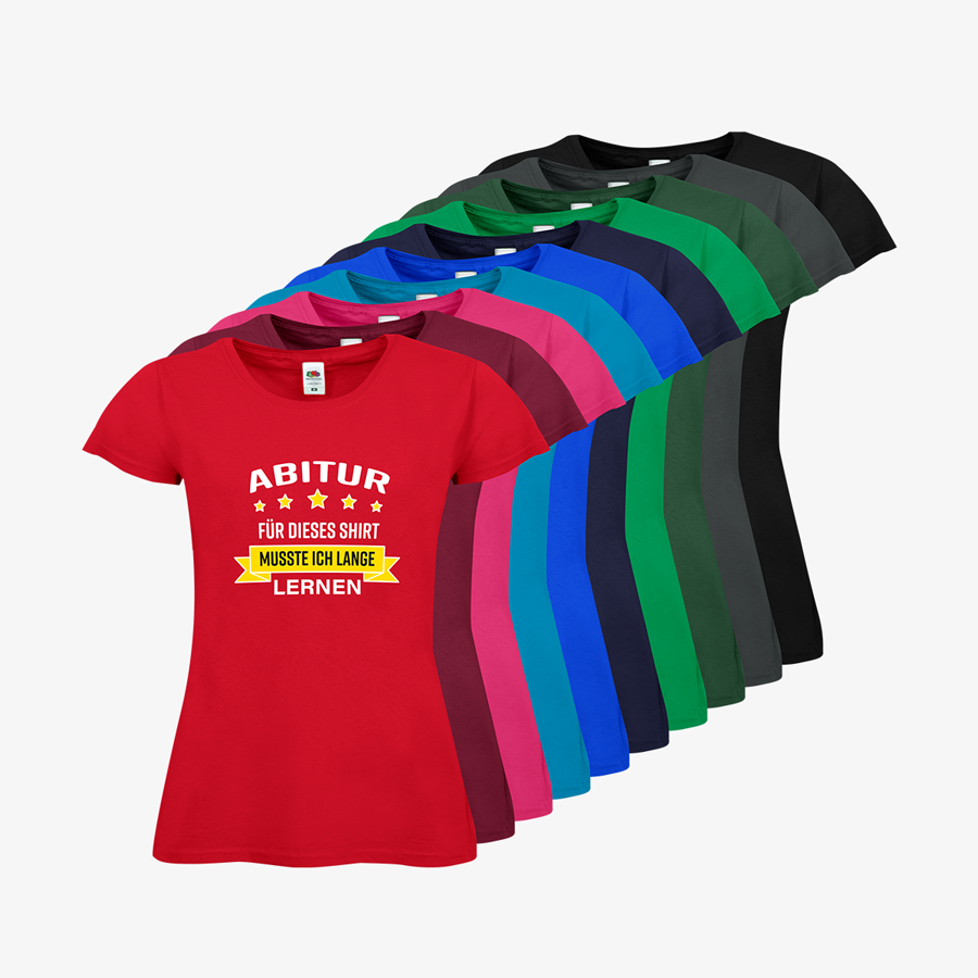 Damen-T-Shirts mit Abitur-Standardmotiv in vielen Farben, von Fruit of the Loom