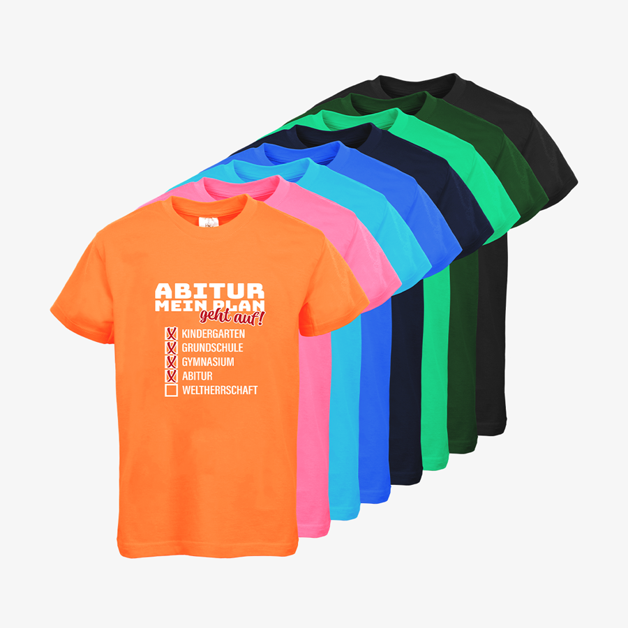 Basic-Kinder-T-Shirts von B&C Collection mit Abitur-Standardmotiv, in vielen Farben