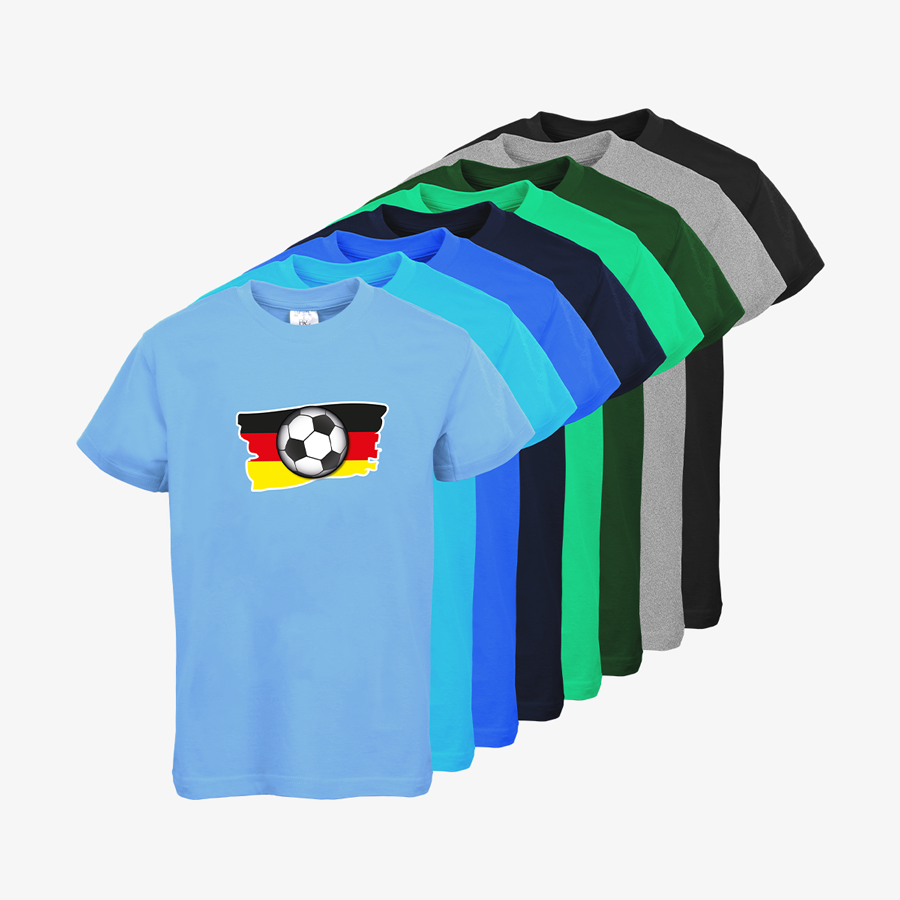Basic-Kinder-T-Shirts von B&C Collection in mehreren Farben mit Fußball-Standardmotiv