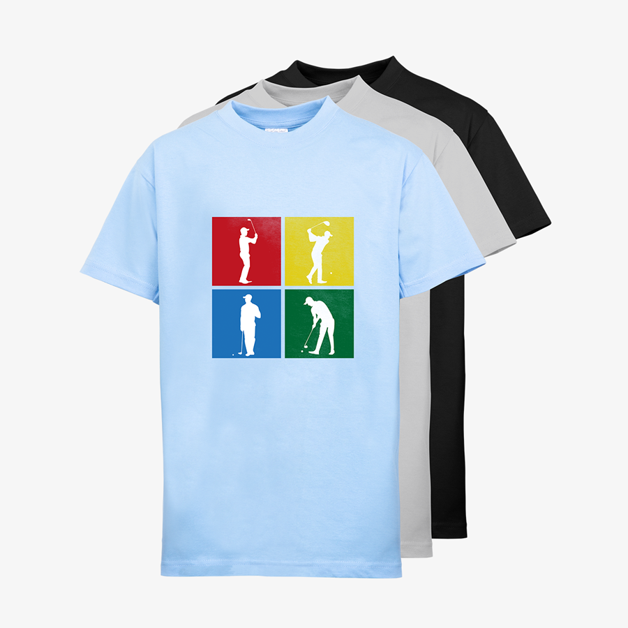 Premium-Kinder-T-Shirts von B&C Collection in mehreren Farben mit Golf-Standardmotiv