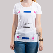 T-Shirt Damen Siebdruck Budget weiß Rundhalsausschnitt Vorderseite bedruckt