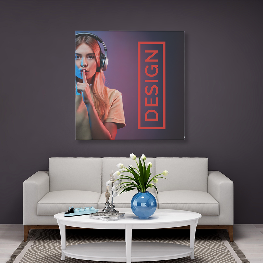 Quadratisches Akustikbild mit vollfarbigem Druck und Aluminiumrahmen