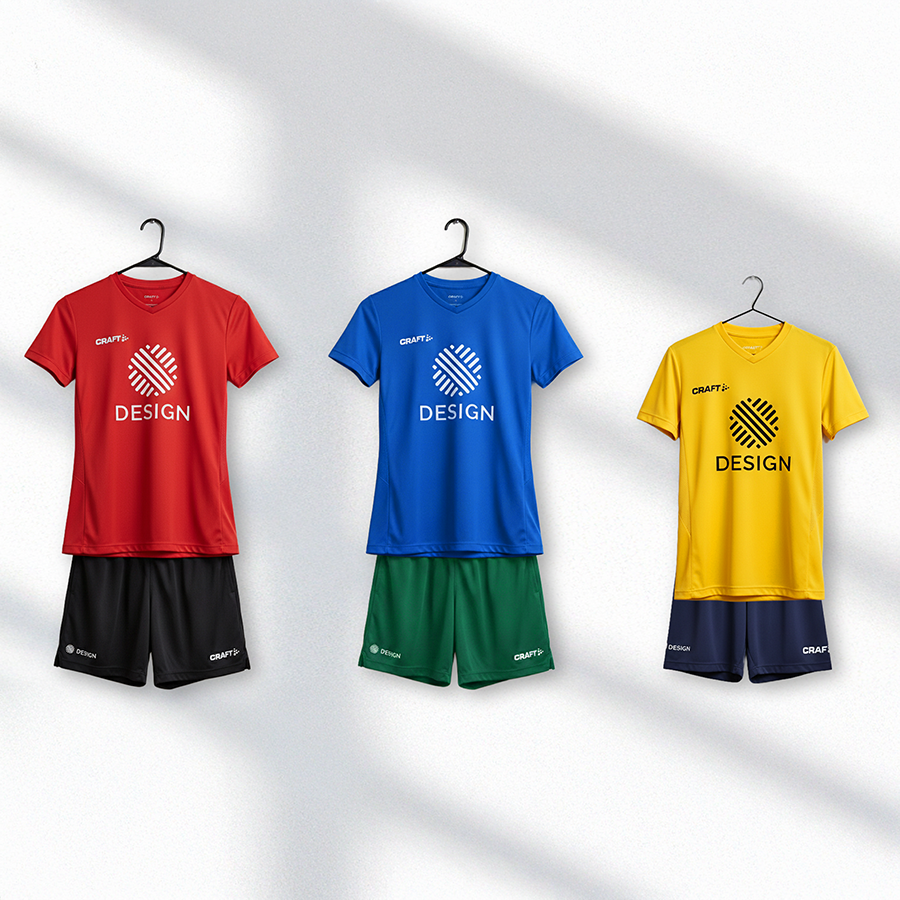 Jeweils ein bedruckter Craft-Trikotsatz für Herren, Damen und Kinder mit individuellem Design