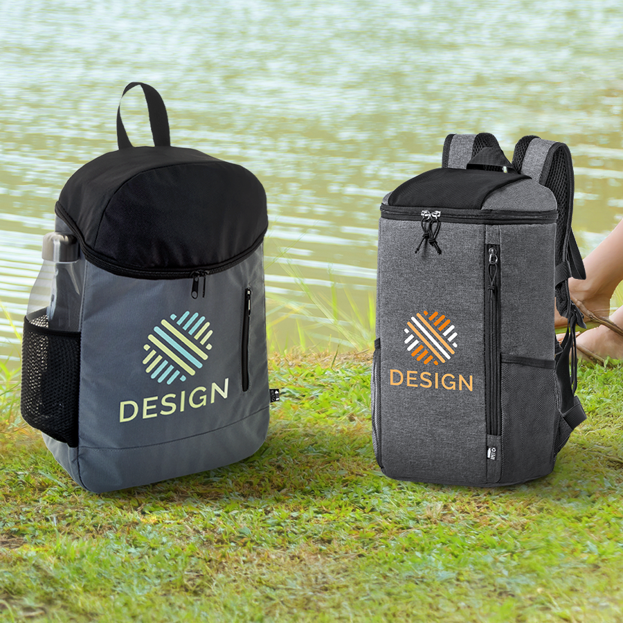 Zwei hochwertige Kühlrucksäcke mit vollfarbigem Digitaltransferdruck
