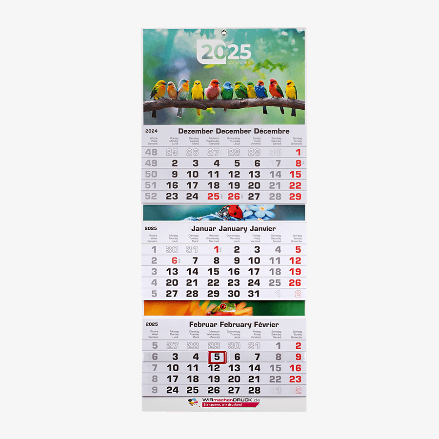 Kalendermuster, kostenloser 3-Monatskalender in der Mehrblock-Variante mit Tiermotiv