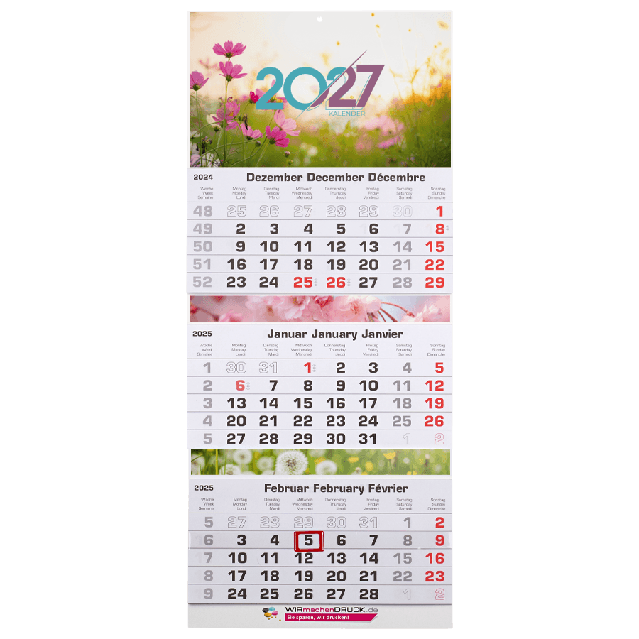 Kalendermuster, 3-Monatskalender in der Mehrblock-Variante mit Tiermotiv