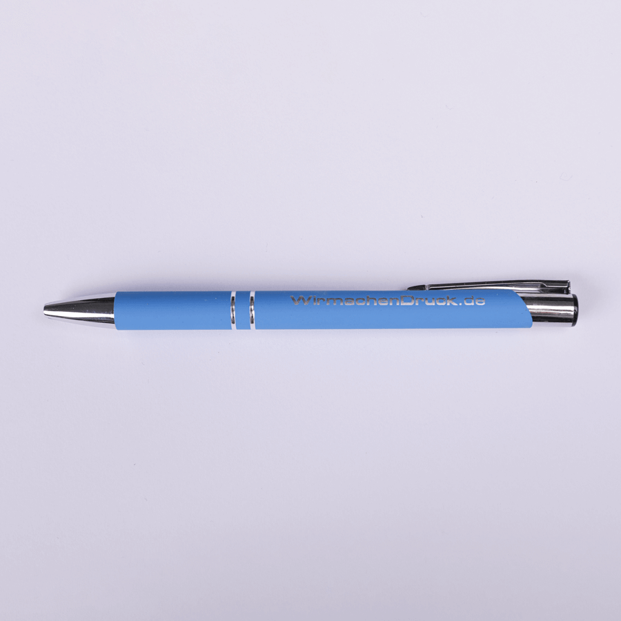 Hellblauer Metallkugelschreiber CROSBY, mit individueller Gravur auf dem Schaft
