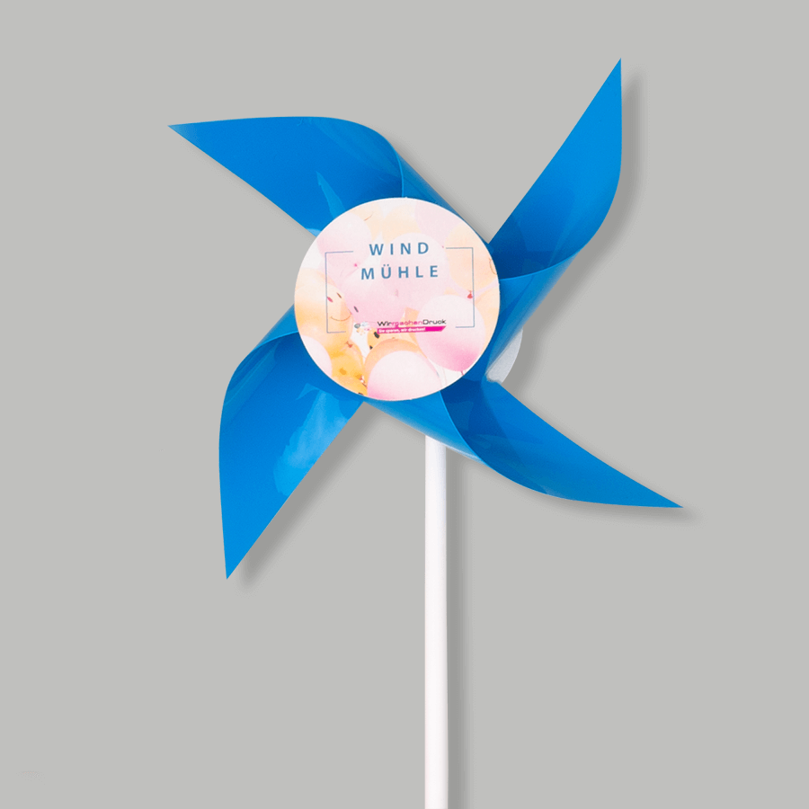 4-flügelige Windmühle in Blau, mit personalisierbarem Druck