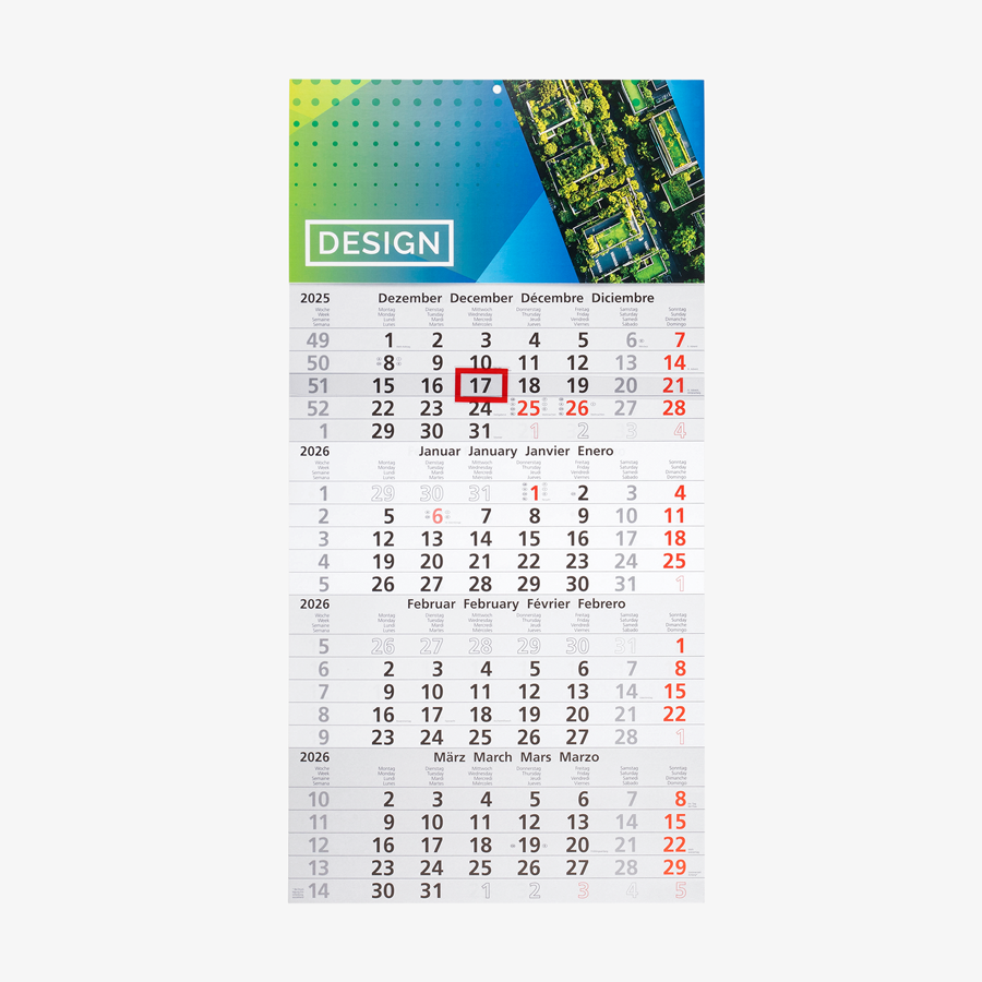 4-Monatskalender (Einblockvariante) mit vollfarbig bedrucktem Kopfteil