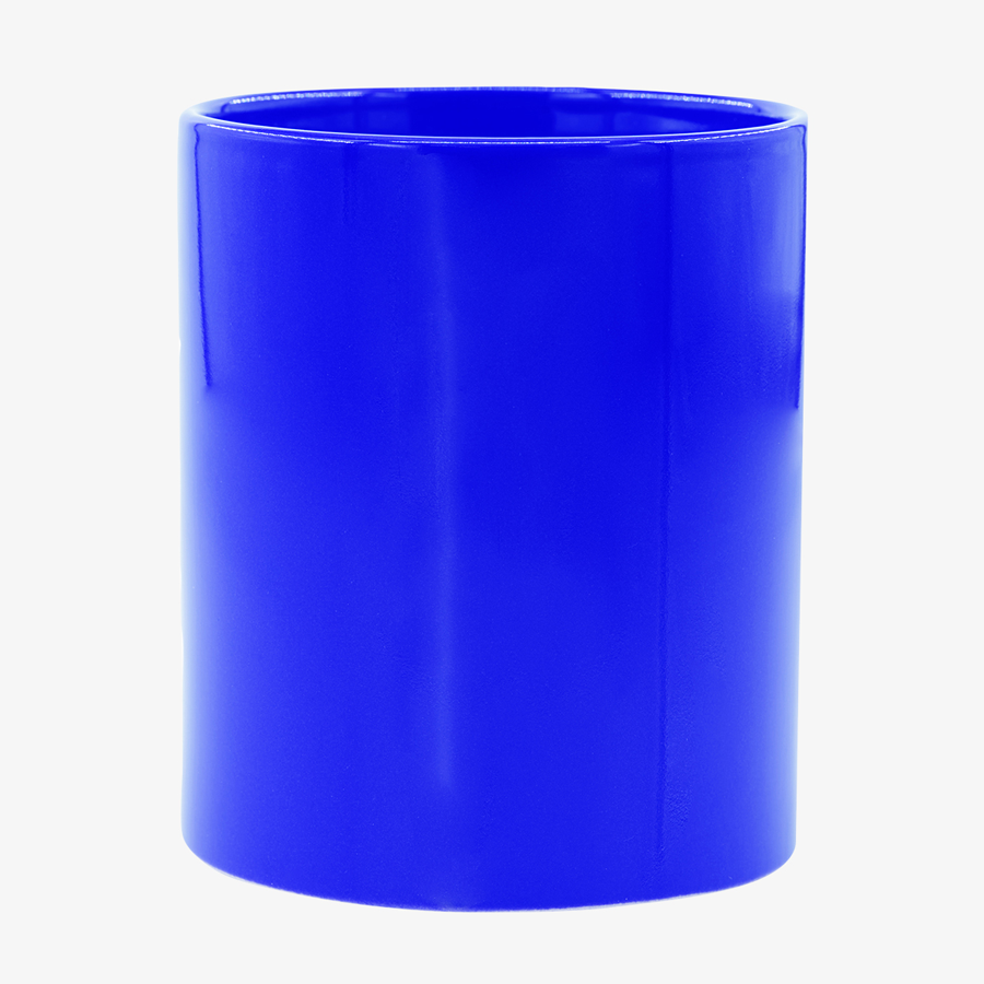 Frontalansicht blaue Werbetasse aus Keramik mit 370 ml Fassungsvermögen
