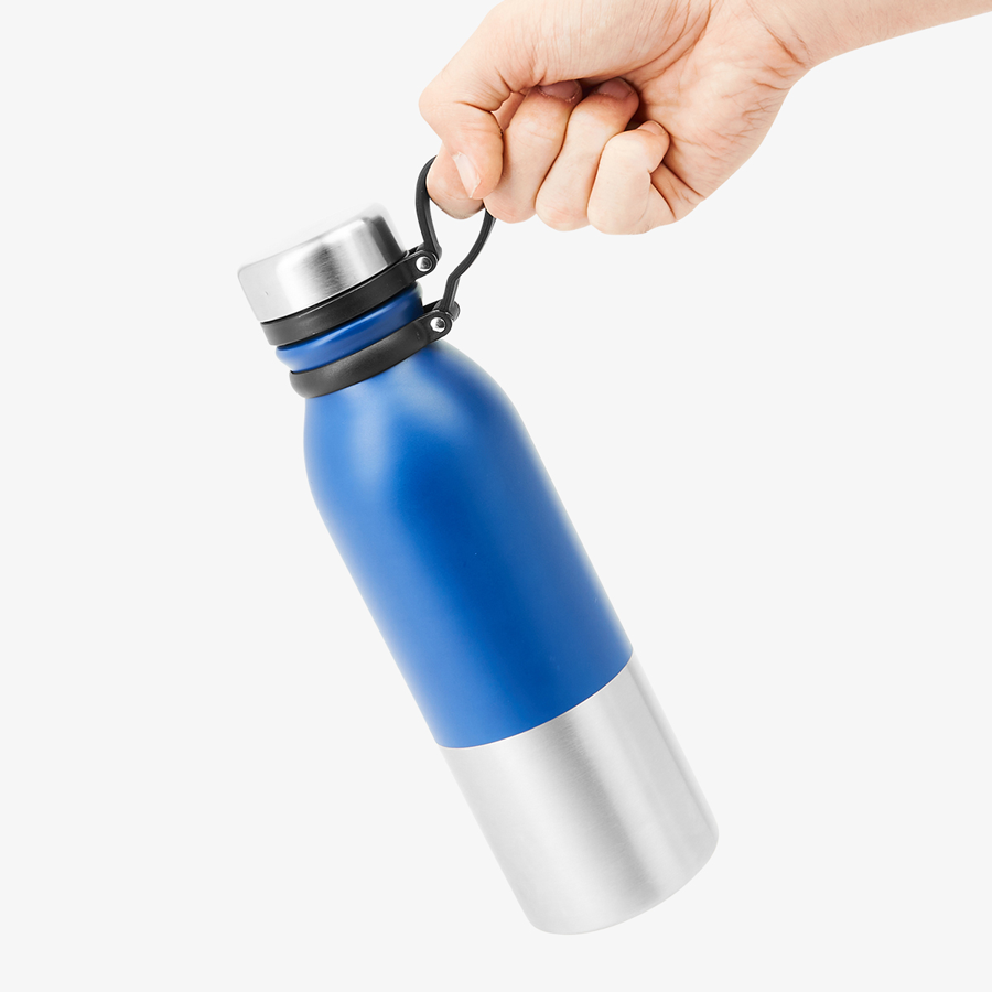 Zweifarbige Edelstahlflasche (850 ml) in Blau mit praktischer Trageschlaufe