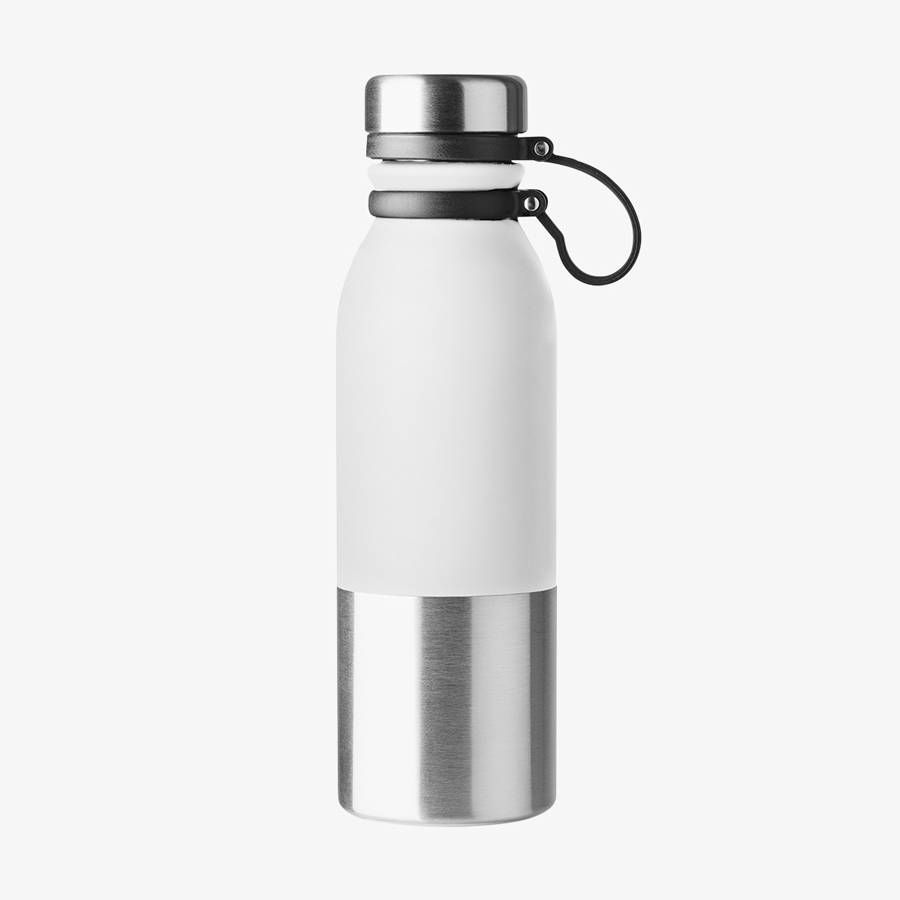 Weiße zweifarbige Edelstahlflasche (850 ml) mit Trageschlaufe, ohne Personalisierung