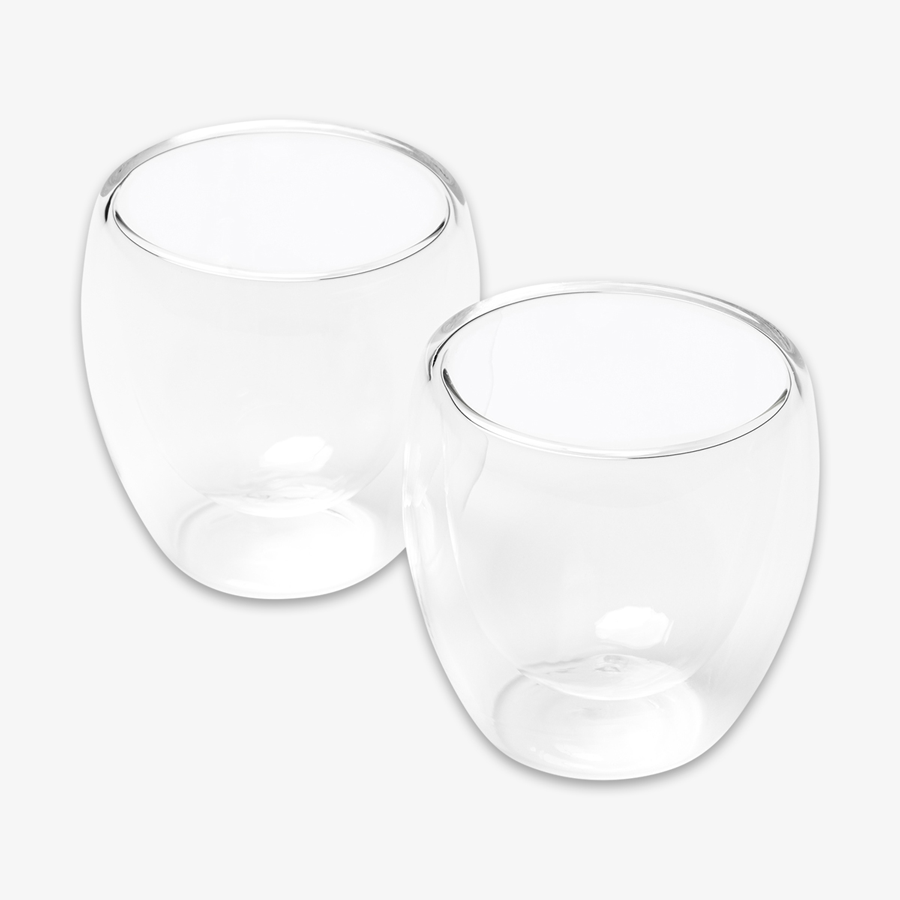 Zwei doppelwandige Gläser mit jeweils 90 ml Fassungsvermögen, unveredelt