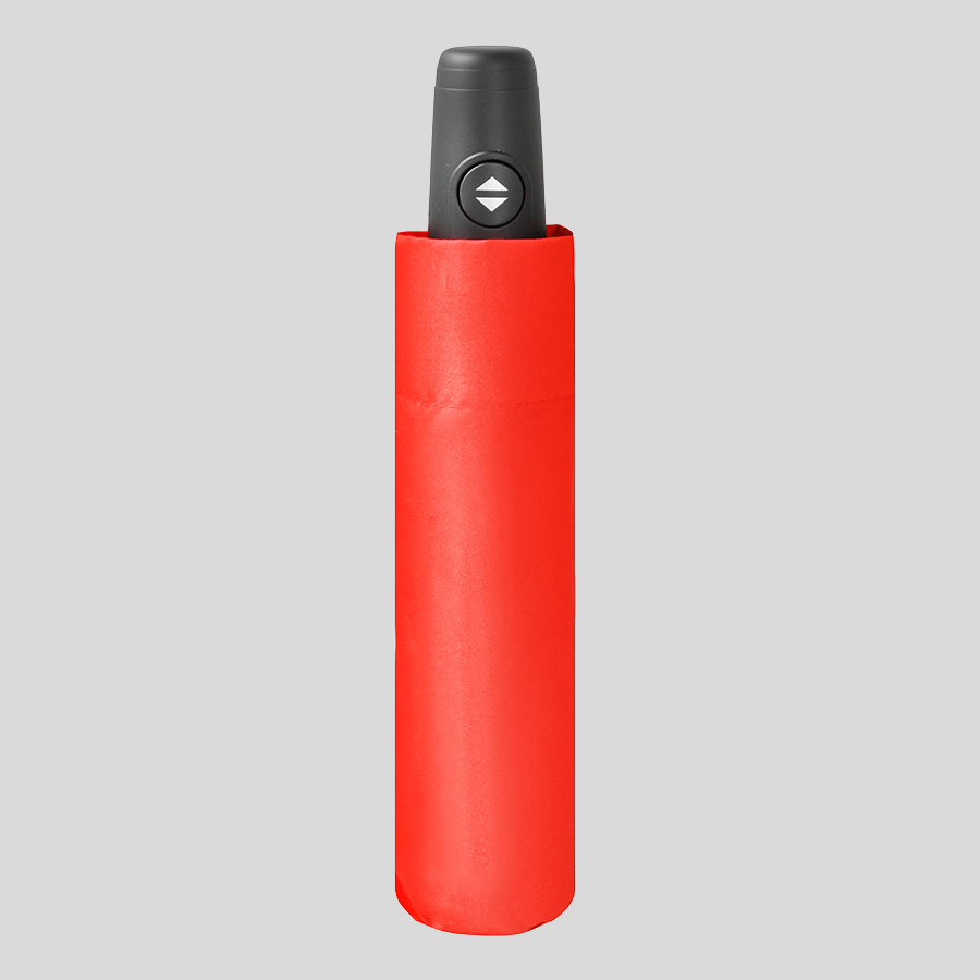 Geschlossener Mini-Taschenschirm mit Auf-/Zu-Automatik von doppler in roter Hülle, vollfarbig bedruckbar