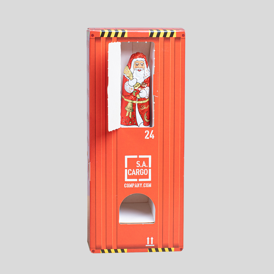 Individuell bedruckter Lindt-Lindor-Adventskalender-Turm mit Schokoladen-Hohlfigur
