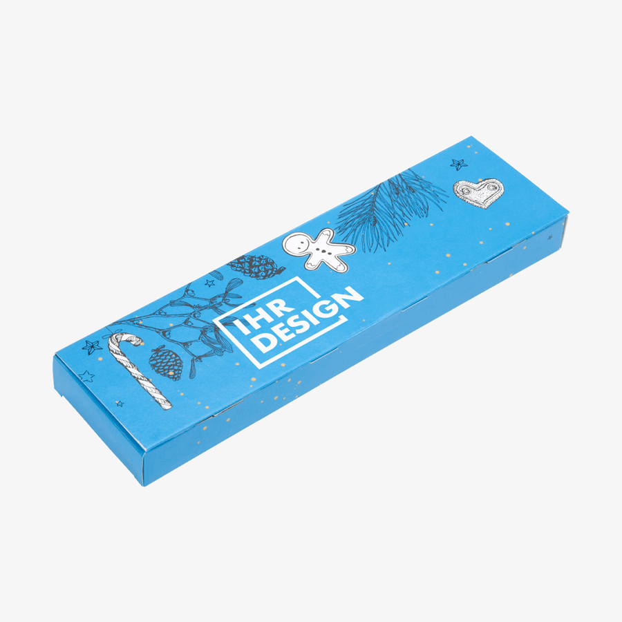 Mit eigenem Design bedruckter Lindt-Adventskalender als Adventsbox mit vier HELLO-Mini-Sticks