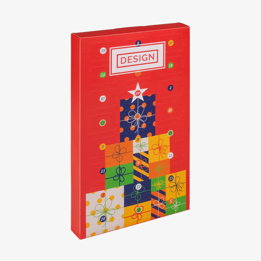 RITTER-SPORT-Adventskalender mit individuellem Druck im Hochformat in der Frontansicht