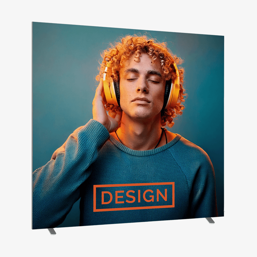 Akustikspannrahmen (200 x 200 cm) mit vollfarbig bedrucktem Auflichtbanner