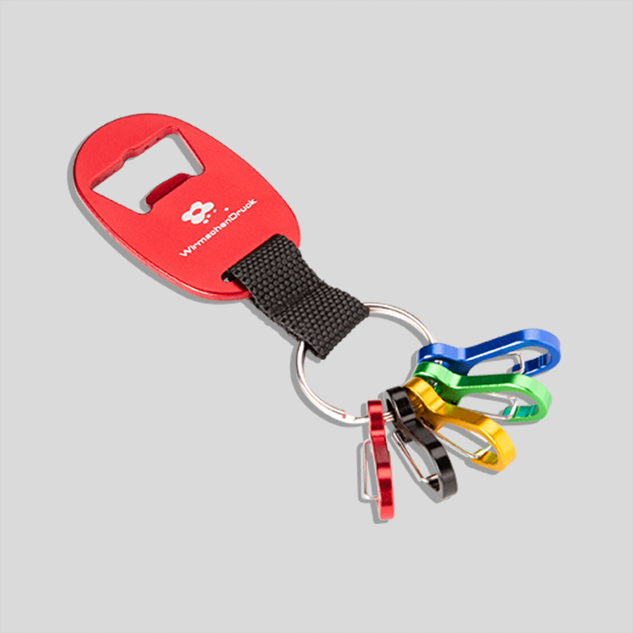 Aluminium-Schlüsselanhänger in Rot mit Lasergravur, mit Mini-Karabinerhaken