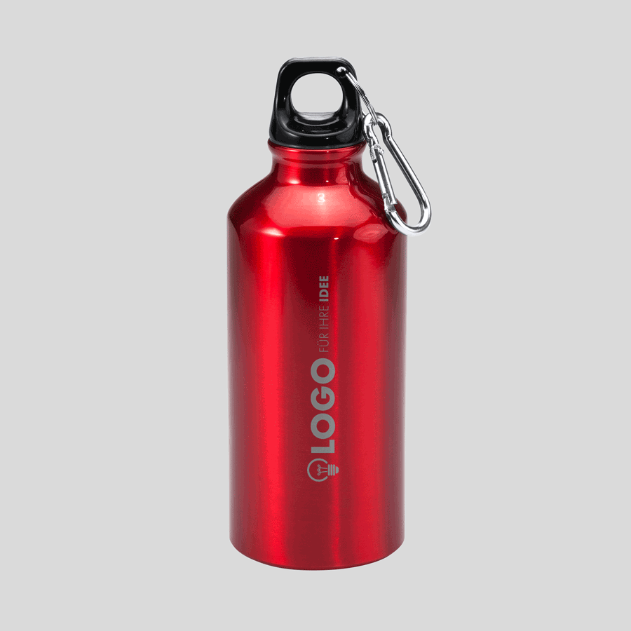 Rote Aluminiumflasche (400 ml) mit Gravur und Karabinerhaken