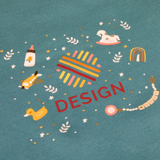 Detailansicht vollfarbiger Digitaltransferdruck auf Baby-T-Shirt aus Baumwolle