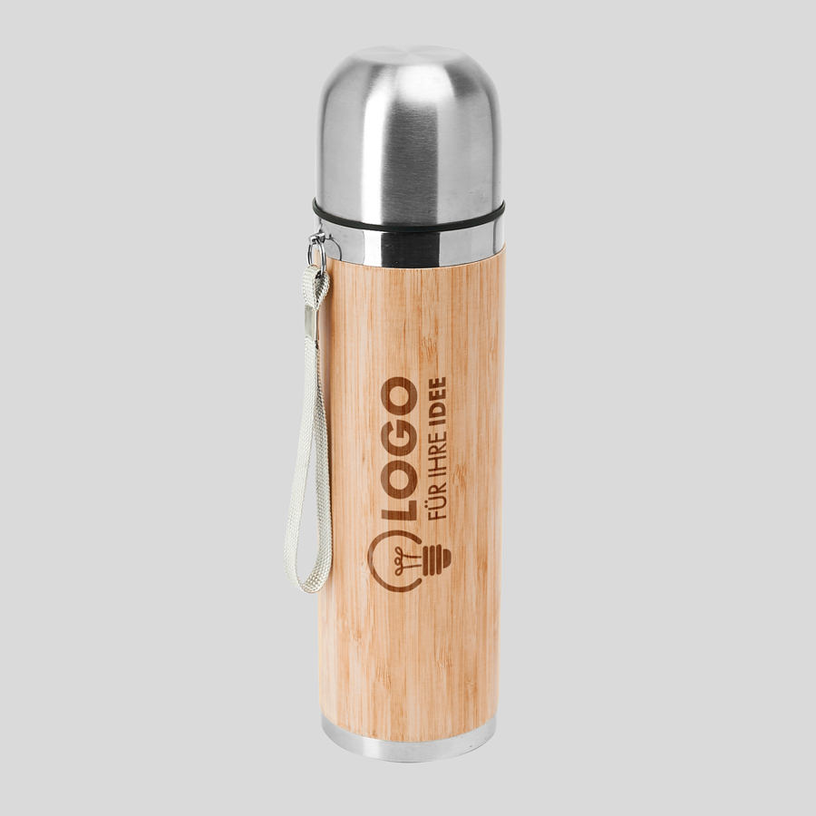 Bambus-Isolierflasche mit 420 ml Volumen und individueller Lasergravur