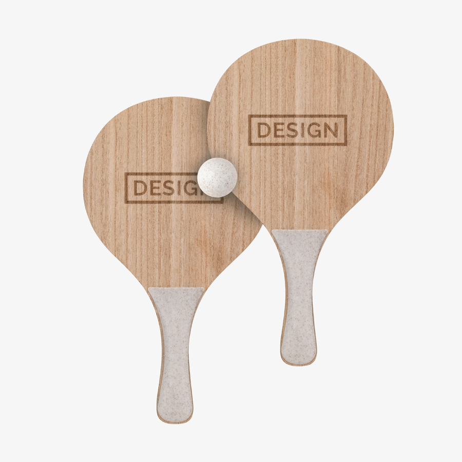 Gravierte Beach-Tennis-Holzschläger mit Griff aus Weizenstroh und Ball