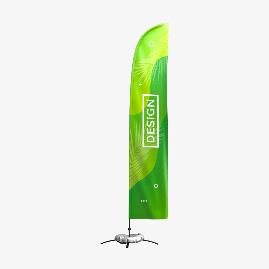 Beachflag oder Snowflag als Straightflag im Basic-Modell, in Größe L und in der Gesamtansicht