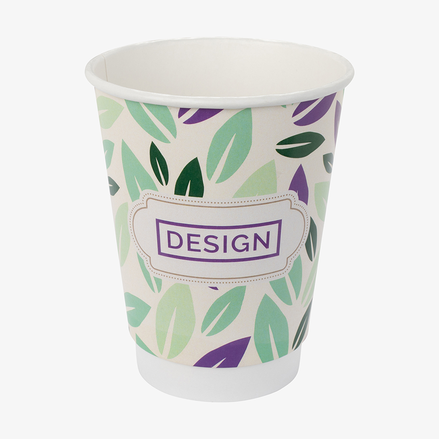 Doppelwandiger Bio-Trinkbecher aus Hart- und Chromokarton, mit Eichstrich