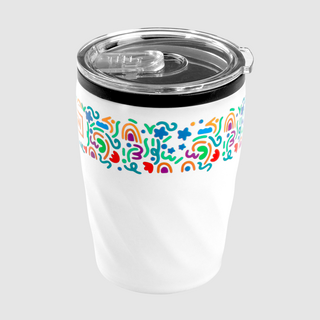 Rundum mit UV-LED-Druck bedruckter Edelstahl-Mehrweg-To-go-Becher mit Deckel