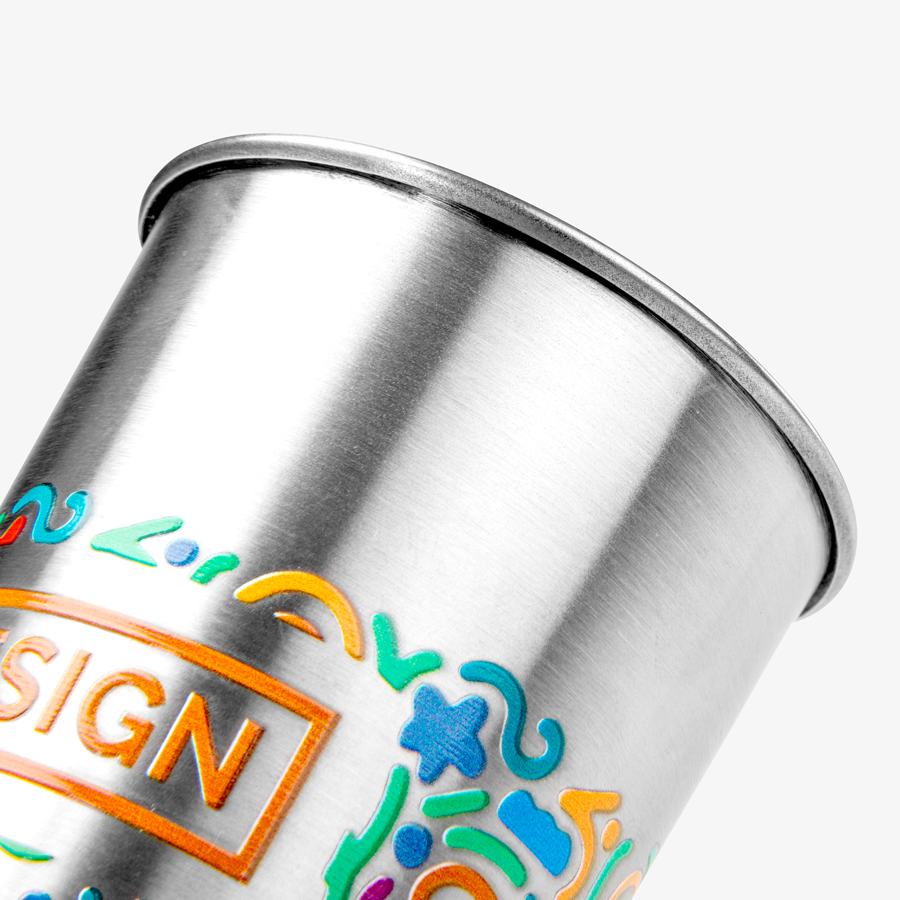 Unlackierter Mehrweg-To-go-Becher aus Edelstahl mit Rundum-UV-LED-Druck