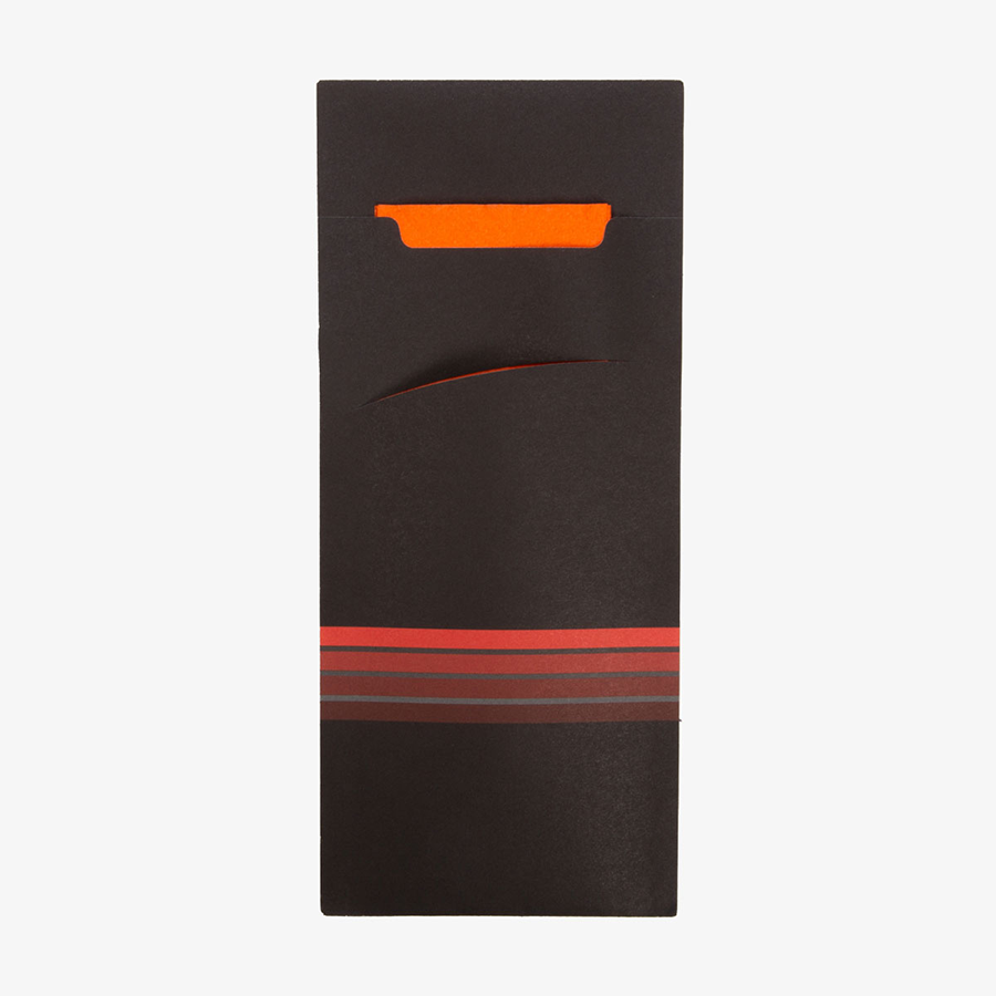 Bestecktasche unbedruckt, mit integrierter Serviette, schwarz und orange