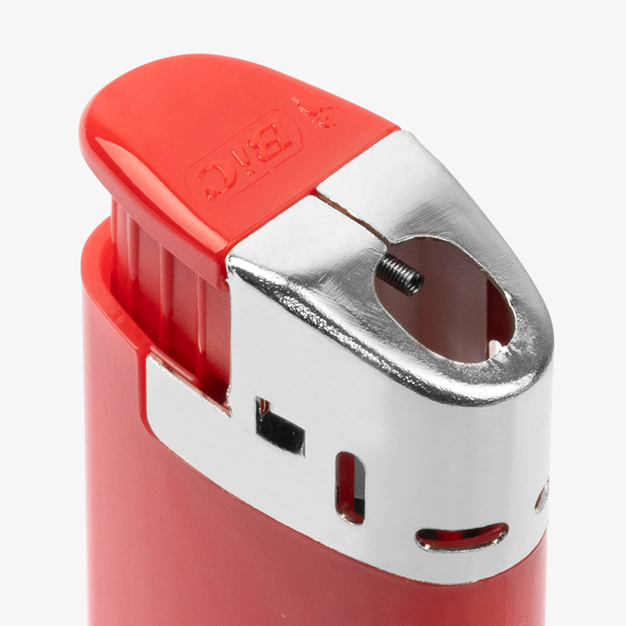 Detailansicht eines roten Standard-Elektro-Feuerzeugs von BIC, individuell bedruckbar