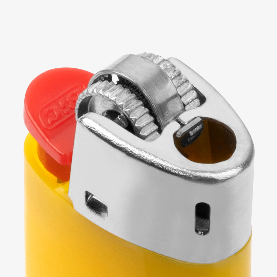Detailansicht eines Slim-Reibradfeuerzeuges von BIC, individuell bedruckbar