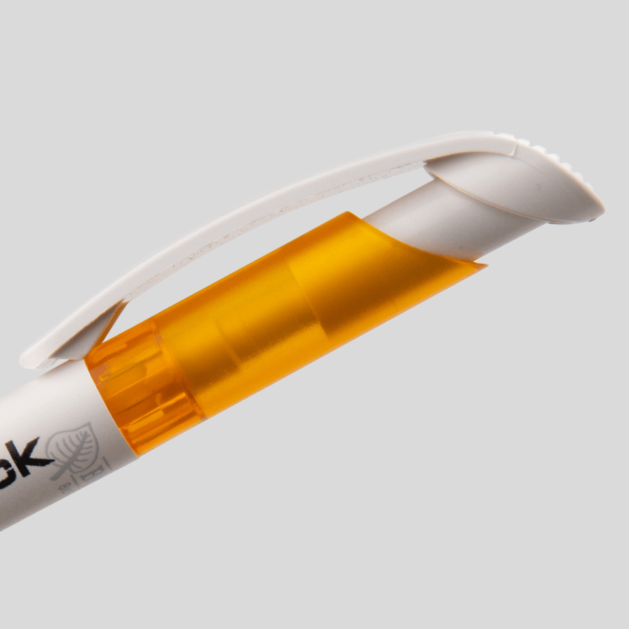 Detailansicht eines bedruckten Bio-Kugelschreibers, Modell Ritter-Bio-Pen
