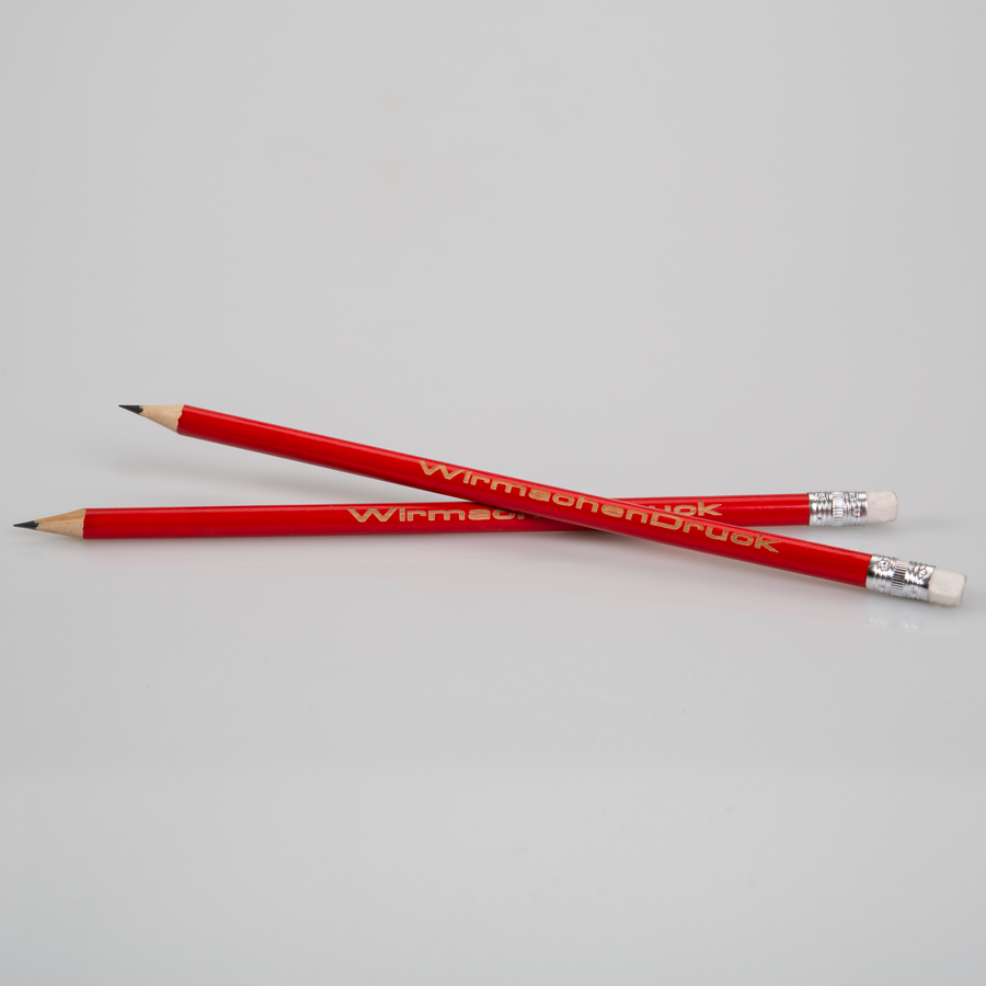 Klassische Bleistifte in Rot, mit Radiergummi und individueller Gravur