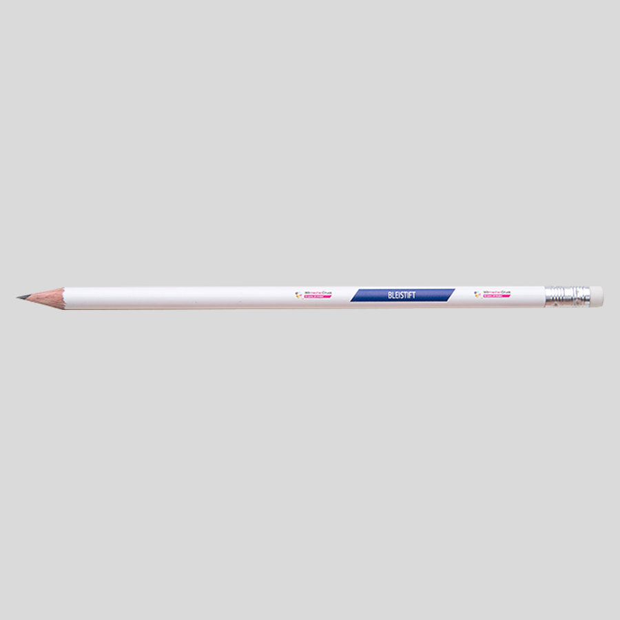 Weißer klassischer Bleistift mit Radiergummi und vollfarbigem Druck